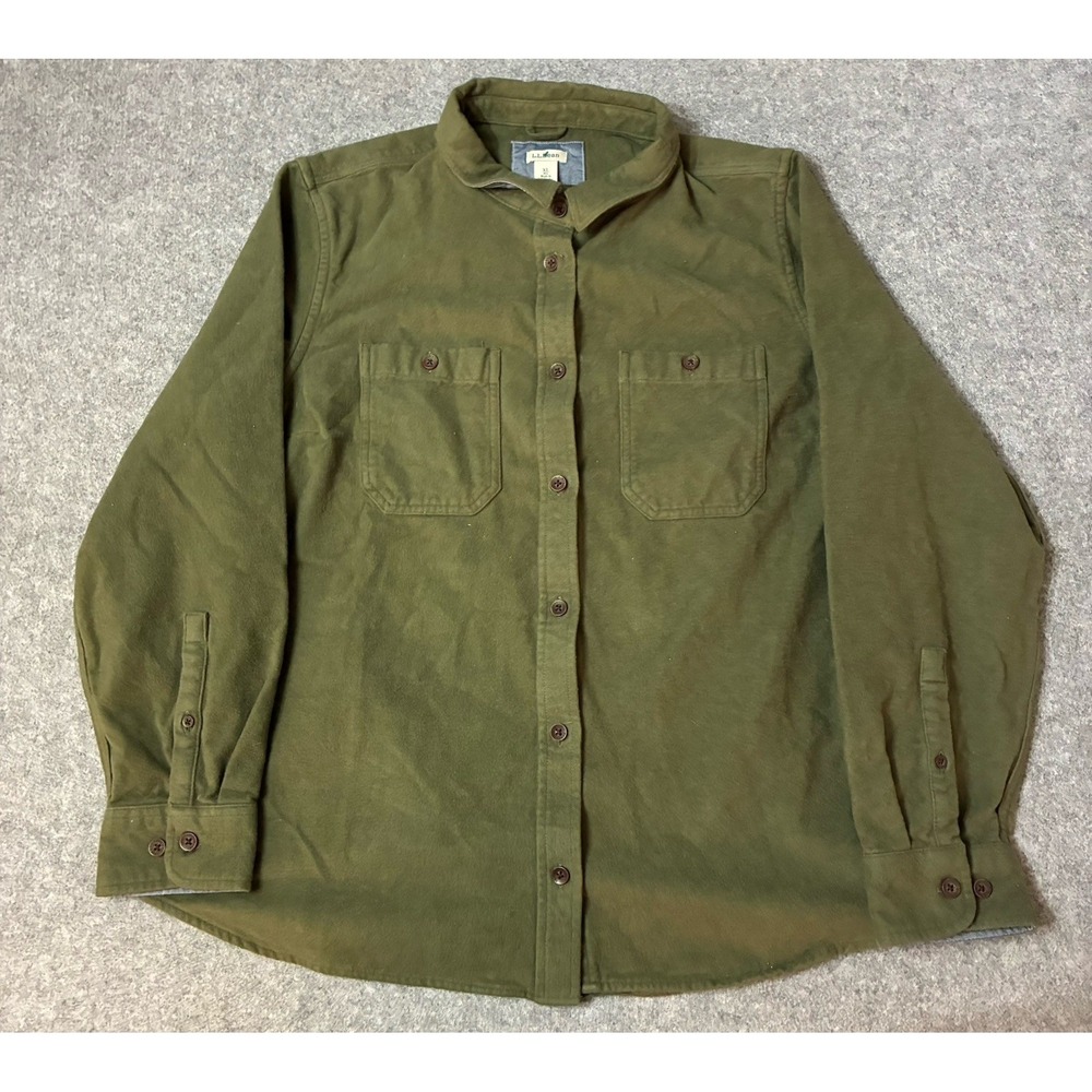 LL Bean Mens XL Green Cotton Flannel Shirt 503744 Workwear Outdoors Hiking Gorp